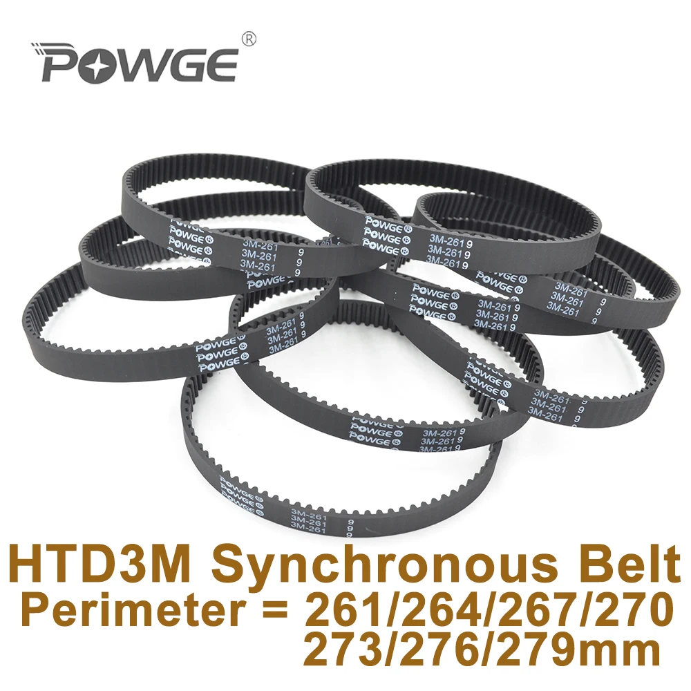 Зубцы синхронного ремня POWGE 261 264 267 270 273 276 279 3M = 87/88/89/90/91/92/93 HTD3M резиновый замкнутый