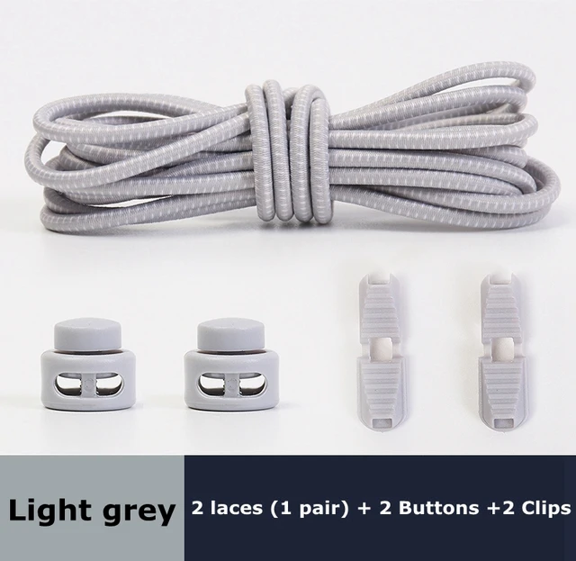 1Pair Colored Dots Round Shoelaces Elastic Plastic Lock Hiking Sports No Tie Shoelace Adult Children Shoe Accessories Lazy Lace Light grey