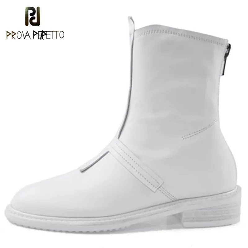 Prova Perfetto/женские ботинки из натуральной кожи; ботинки до середины икры на плоской подошве; сезон осень-зима; женские ботинки; цвет черный, белый; Botines Mujer;