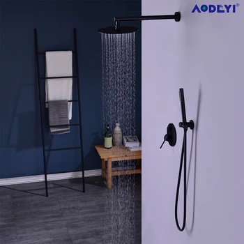 

Brass Black Wall Mounted Bathroom Shower Set System Faucets Ceiling Overhead Rain 8-12" Shower Head Bath Mixer Faucet