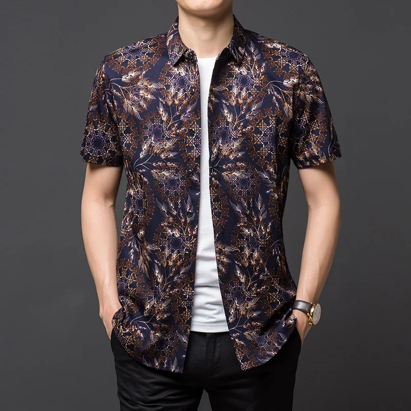 

Chinese style exquisite digital printing luxury short sleeve shirt Summer New quality soft comfortable icy cool men shirt M-XXXL