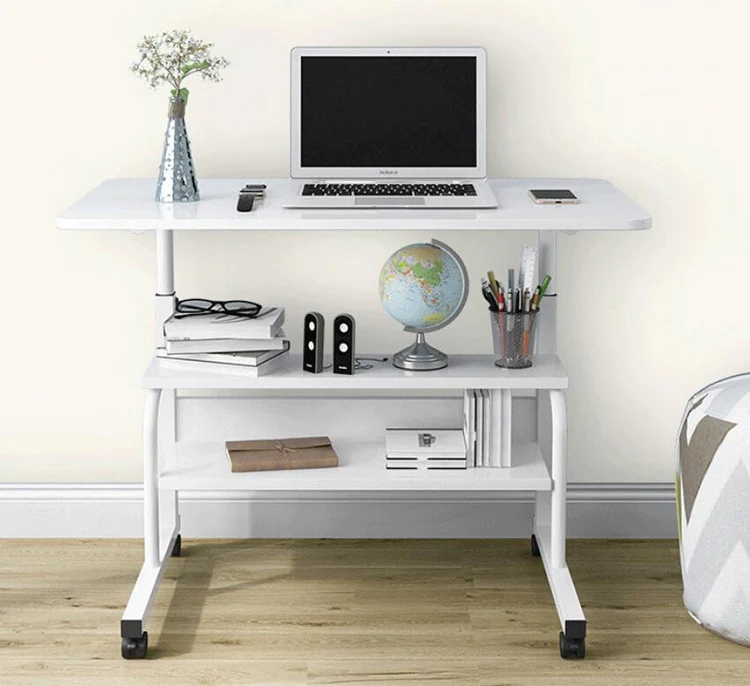 Wooden Laptop Table with Wheels Shelf Storage Height Adjustable Laptop Desk Computer Stand Desk for Sofa Bed Beside
