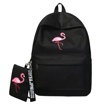 

Harajuku school bag female Korean version of ulzzang high school students flamingo print campus college wind canvas backpack
