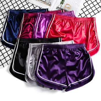 

Slim Indoor Fitness Wide Leg Summer Shorts Women Casual Elastic Waist Spatchwork Chamber Satin Shorts Female Women's Clothing
