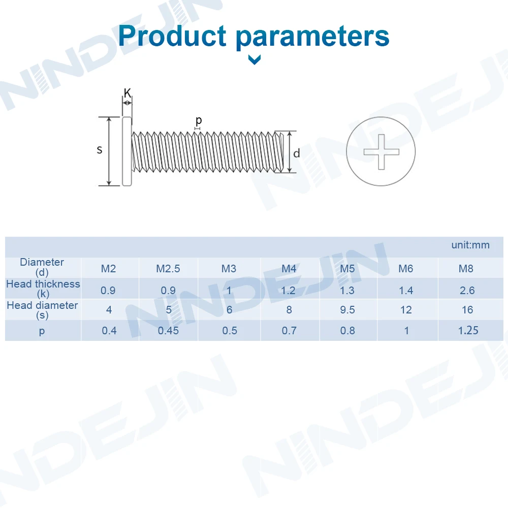 NINDEJIN 5-50pcs M2 M2.5 M3 M4 M5 M6 M8 CM Laptop Screw Stainless Steel Thin Head Machine Screw Cross Phillips Wafer Head Screw