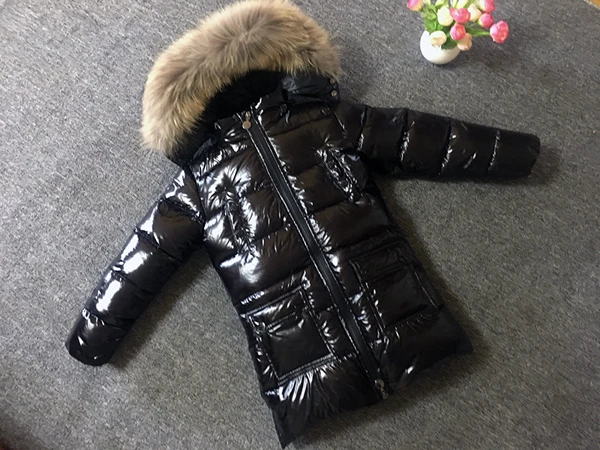boys girls Down jacket long thick coat with real fur collar -30 degrees 90 white eiderdown ski for winter | Мать и ребенок