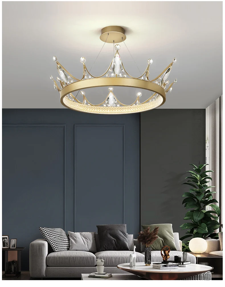 Light luxury crown crystal bedroom chandelier living room modern luxury children's home master bedroom lamp cheap chandeliers