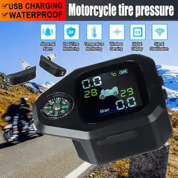 

Motorcycle TPMS Kit Waterproof Motorcycle Real Time Tire Pressure Monitoring System TPMS Wireless LCD Display Internal