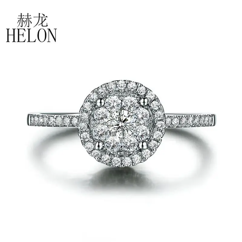 

HELON Solid 18K White Gold AU750 0.45ct SI/H Natural Diamond Cluster Women Engagement Wedding Ring Party Gif Fine Jewelry Ring