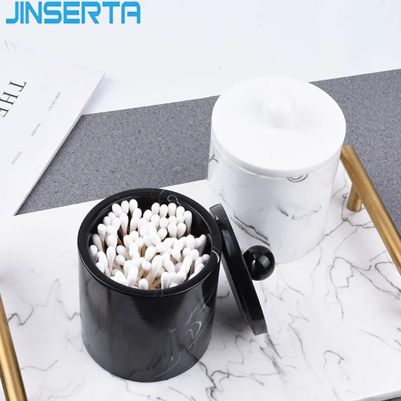 

Коробка для хранения ватных тампонов JINSERTA, Круглый Органайзер из смолы, держатель для домашних зубочисток с крышкой, коробка для декора для ванной комнаты