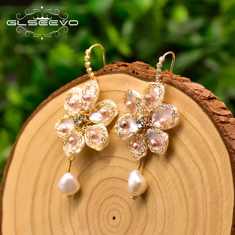 Серьги GLSEEVO с пресноводным жемчугом и цветком для женщин влюбленных подарок на