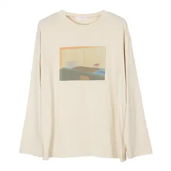 

Korean casual printed loose round neck long-sleeved T-shirt