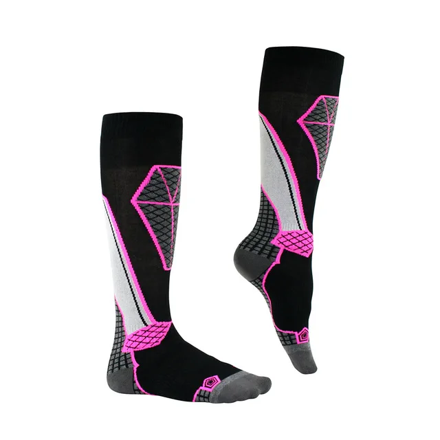 Мужские и женские зимние теплые лыжные носки, толстые спортивные носки для сноуборда, велоспорта, катания на лыжах, футбола, Термо носки, гетры, носки - Color: Black rosered