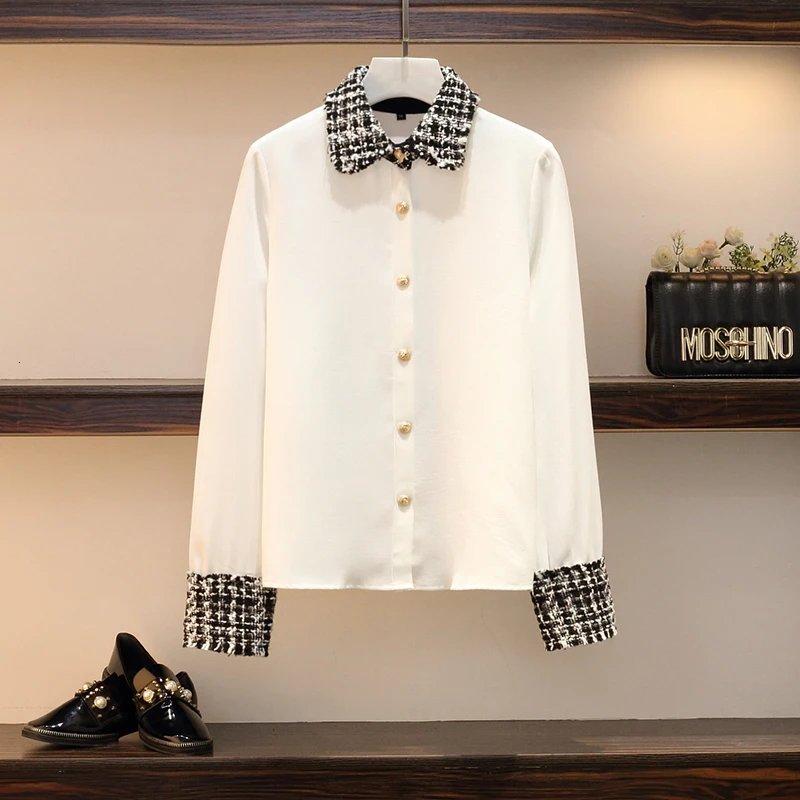 Высококачественный осенний Элегантный женский комплект из 2 предметов, твидовая кисточка, шифоновая рубашка Топ+ двубортная шерстяная мини-юбка карандаш, костюмы