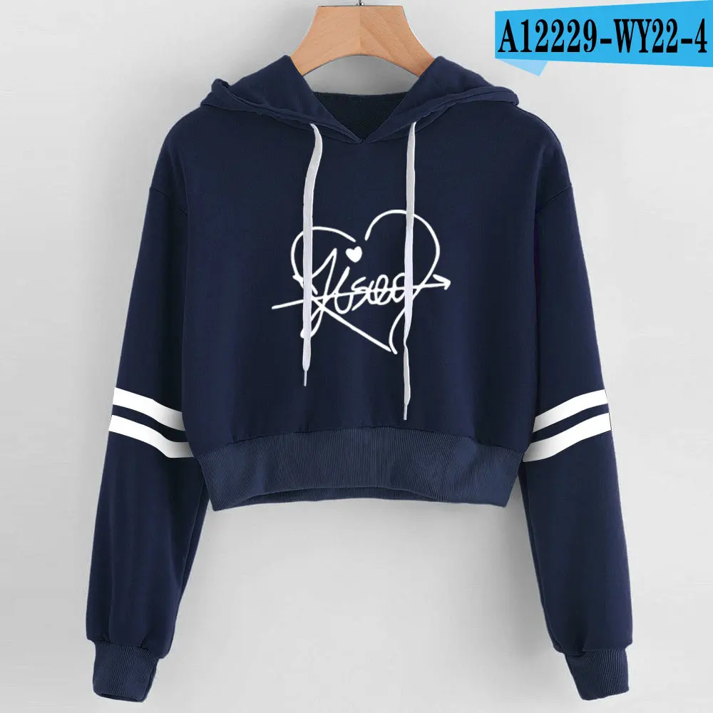 FRDUN TOMMY Blackpink Hoodie kpop women Korean Sexy Harajuku Kawaii Print Hot Female Coat Hip Hop Pullover Hoodies Sweatshirts - Цвет: navy