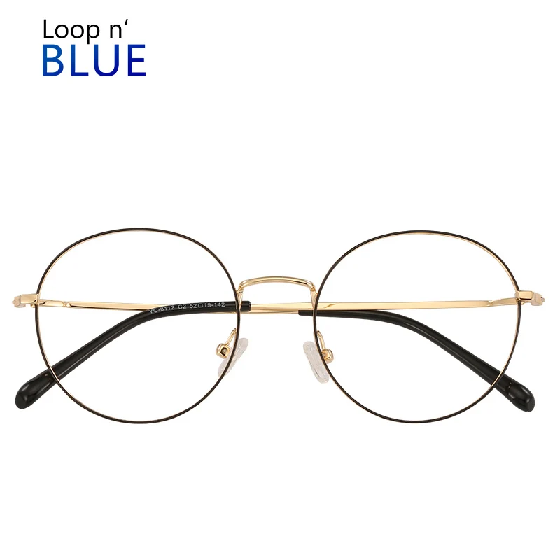 

LOOP'N BLUE Fashion Classic Gold Black Metal Frame Men Classical Vintage Style Optical Transparent