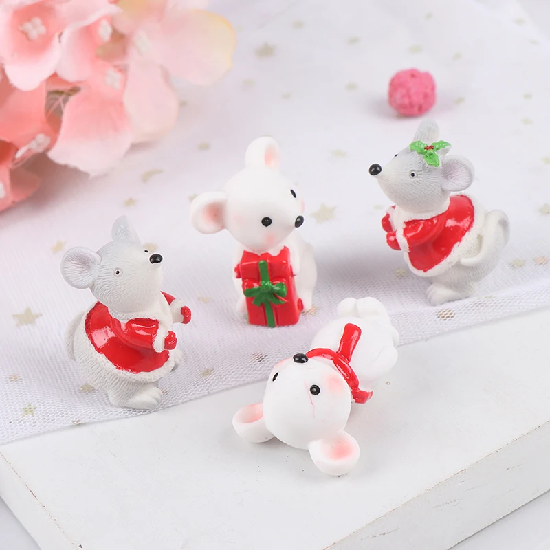 1PCS Cute New Year Christmas Snow Rat Little Mouse Gift Children Toy Decoration Small Statue Figurine Ornament Miniatures