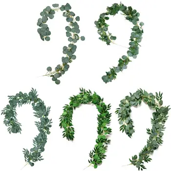 

Hanging Artificial Plants Ivy Vine Green Leaves Artificial Eucalyptus Wreath Greening Plants Vines for Home Wedding Garden Decor