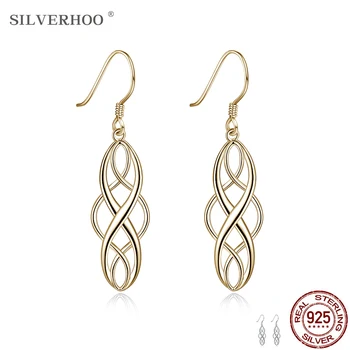 

SILVERHOO Woman Studs Earings Geometric 925 Sterling Silver Jewelry Engagement Party Gift Long Shiny Fashion Wedding Earrings