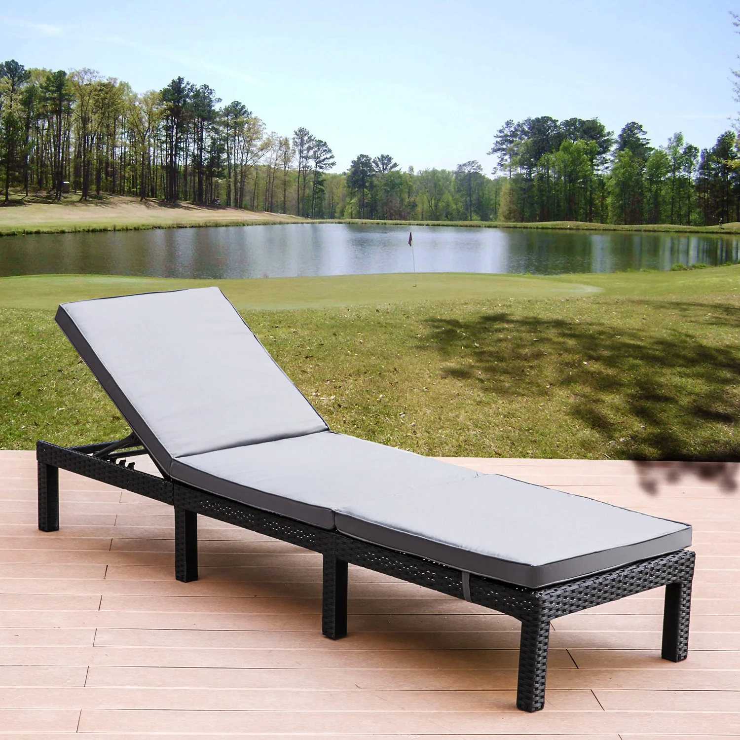 

Garden Rattan Sun Lounger Outdoor Recliner Rattan Home Furniture With Removable Gray Cushion High Quality PE Rattan