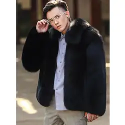 2019 Новая мужская черная шуба из лисьего меха модная короткая кожаная куртка из натурального тонкого меха мужские зимние пальто