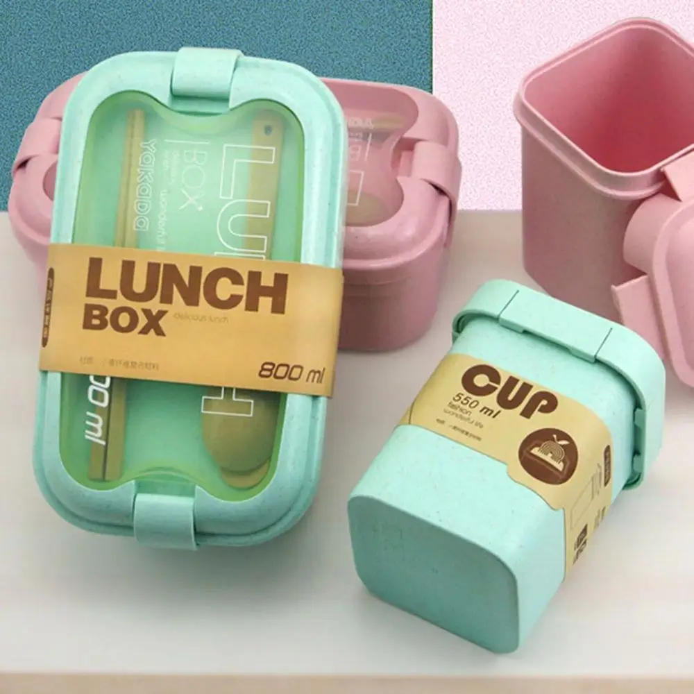 

Lunch Box Set Portable Health Food Container 3 Layers Wheat Straw Lunch Box Microwave Tableware Food Storage Container Food Box