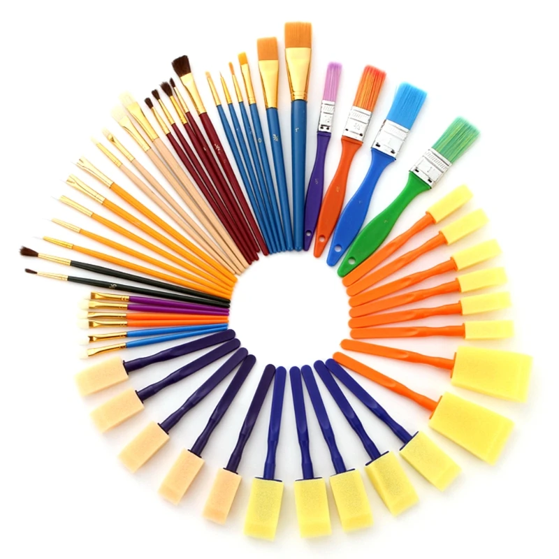 

50 Pcs Multi-purpose Paint Brush Set for students Acrylic Oil Gouache Painting