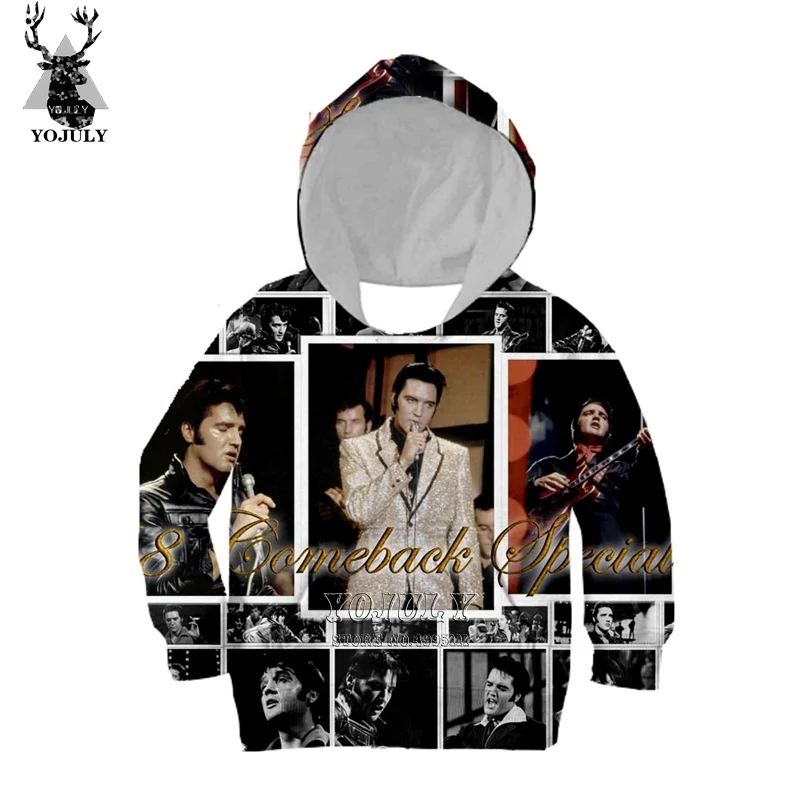 12 YOJULY/Детский Повседневный свитер с 3D-принтом рок-певец King Elvis пуловер с капюшоном Одежда для мальчиков и девочек C117 - Цвет: 12