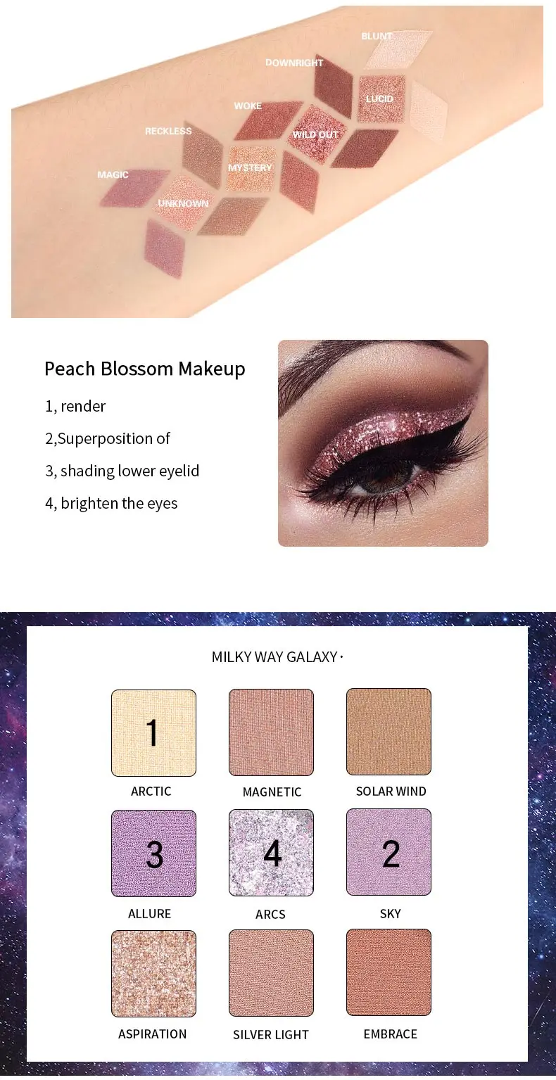 Pudaier 9 цветов Тени для век Pallete Sunset Polar Light Milky Way Serices Профессиональный матовый блеск Палетка теней для глаз