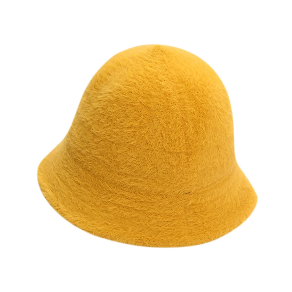 Yellow Зимняя шапка-ведро из искусственного меха для женщин и девушек, модная однотонная утолщенная мягкая теплая шапка для рыбалки, шапка для отдыха на открытом воздухе, женская панама - Цвет: Yellow