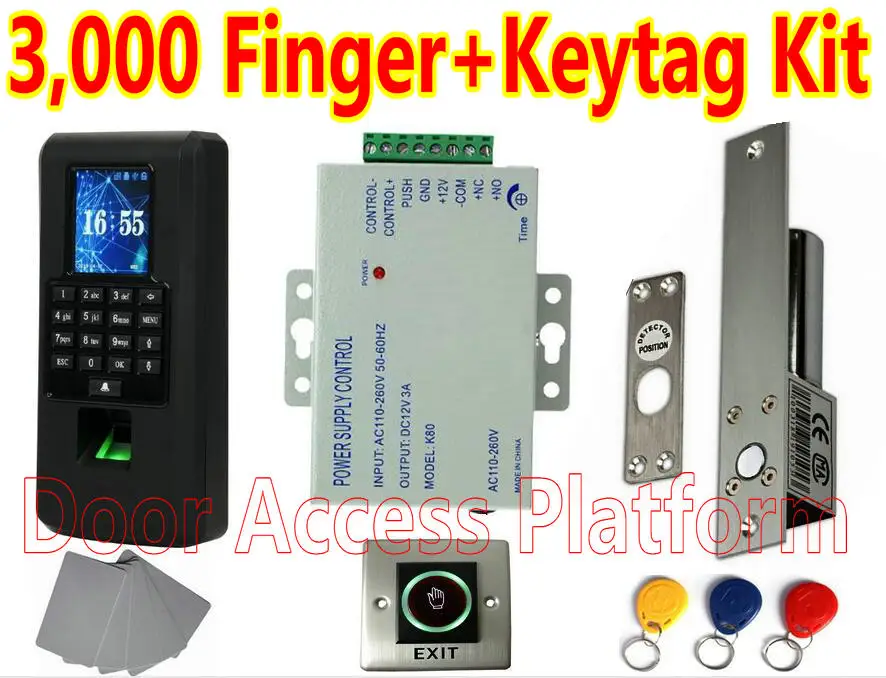 3000 отпечаток пальца пользователя+ EM пропуск 125 кГц TFT lcd истинный цвет управление доступом Лер, дверной Контроль Электрический Болт замок двери комплект питания
