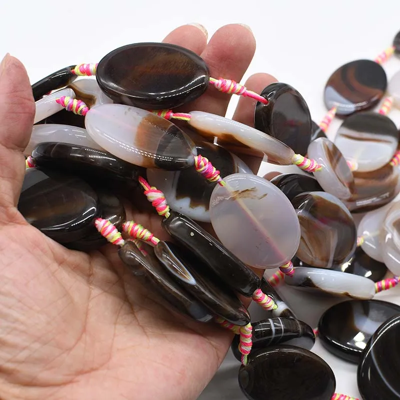 2strands/lot Oval black and white agate natural stone beads For DIY Necklace Bracelet Jewelry Making 15