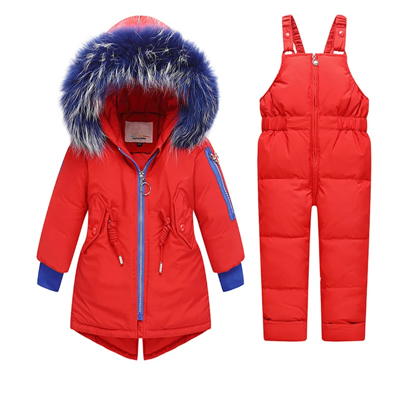Детская зимняя теплая пуховая парка с меховым капюшоном, куртка-пуховик для маленьких девочек детское пальто Зимний комбинезон, зимняя одежда пуховая верхняя одежда для мальчиков