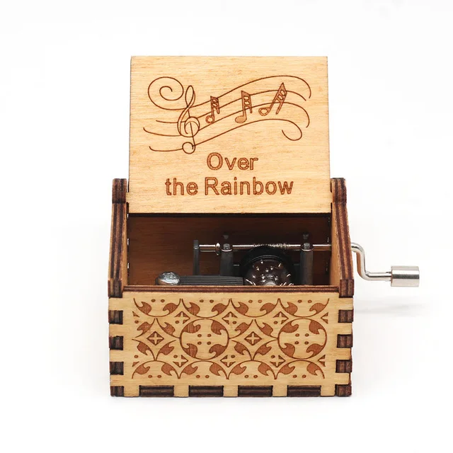 New Antique carved Wooden Hand Crank Music Box Jurassic Park Theme