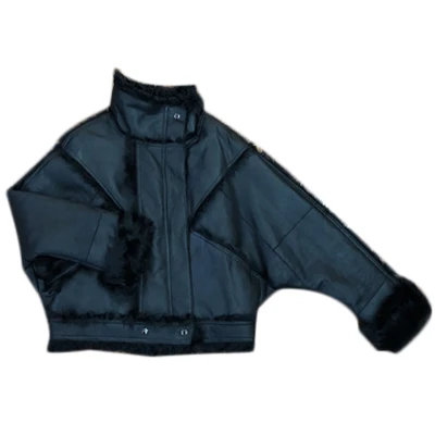 Женская куртка из натуральной овчины осенне-зимнее пальто помпон из натурального меха пальто - Цвет: Черный