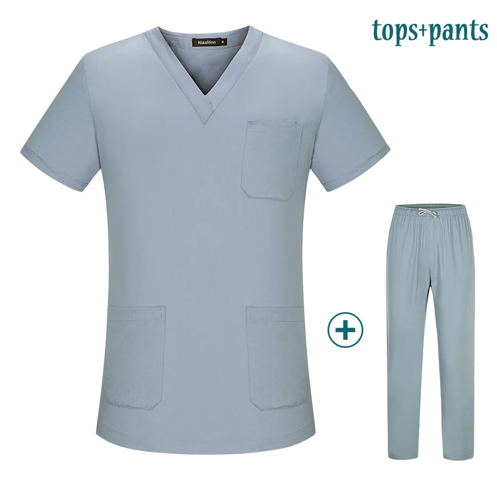 IF зубные скрабы салон красоты мужская униформа медсестры Летняя женская Больничная модная дизайнерская облегающая медицинская одежда набор - Цвет: tops-pants