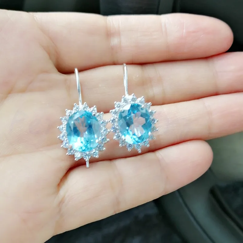 Серьги подвески с натуральным голубым топазом F99111|drop earrings|silver earrings for mensilver jewelry |