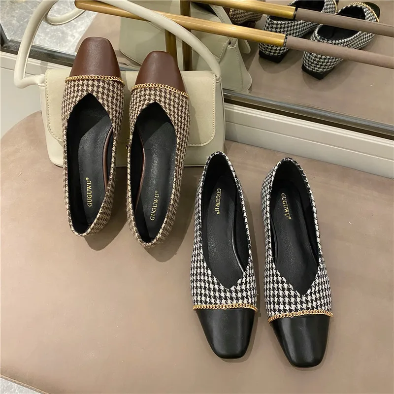 

WOMEN'S Shoes 2020 Spring And Summer New Style Chunky-Heel Shoes Women's Low-Cut Retro Square Head Graceful Plaid Flat Top Shoes