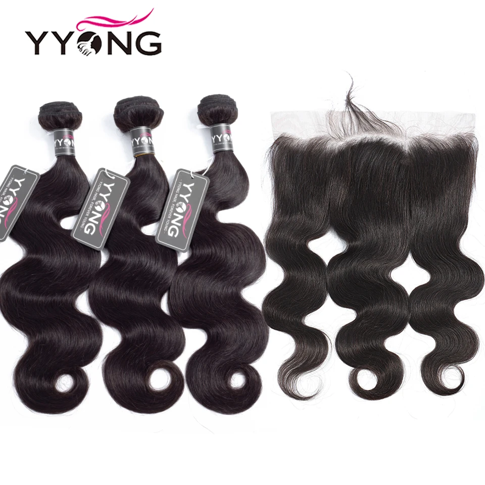 YYong HD Transparent Lace Frontal With Bundles, Remy Peruvian Body Wave 24inch 13x4 Lace Frontal Closure With Human Hair Bundles|3/4 Bundles with Closure| - AliExpress