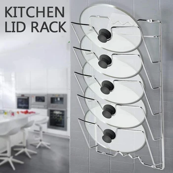 

5 Layer Anti-fall Metal Drying Pan Pot Rack Cover Lid Rest Stand Spoon Holder Kitchen Tool Electroplating rack wall-mounted