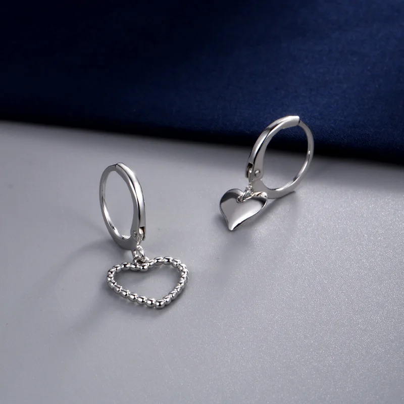 925 Sterling Silver Asymmetry Heart Charm Studs Earrings For Women Party Jewelry Accessories