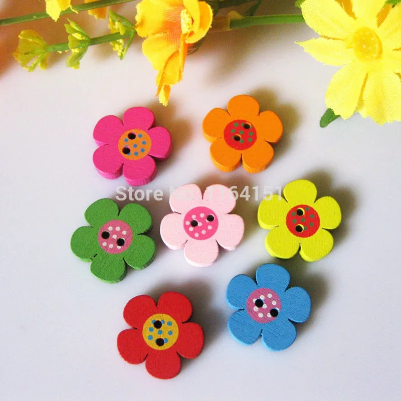 

50pcs/lot wood button 20mm Flower pattern kids cute loose wooden buttons bulk sewing botoes craft accessories scrapbooking