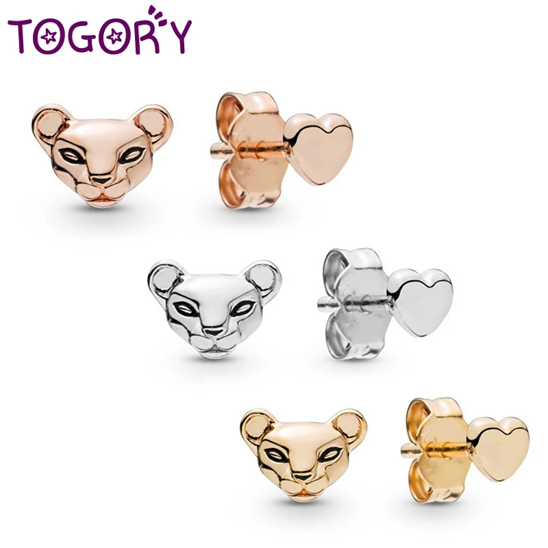 

2019 New Princess lion and Love Fine Stud Earrings, Clear CZ Silver Earrings For Women Kids Christmas Present Femme Brincos