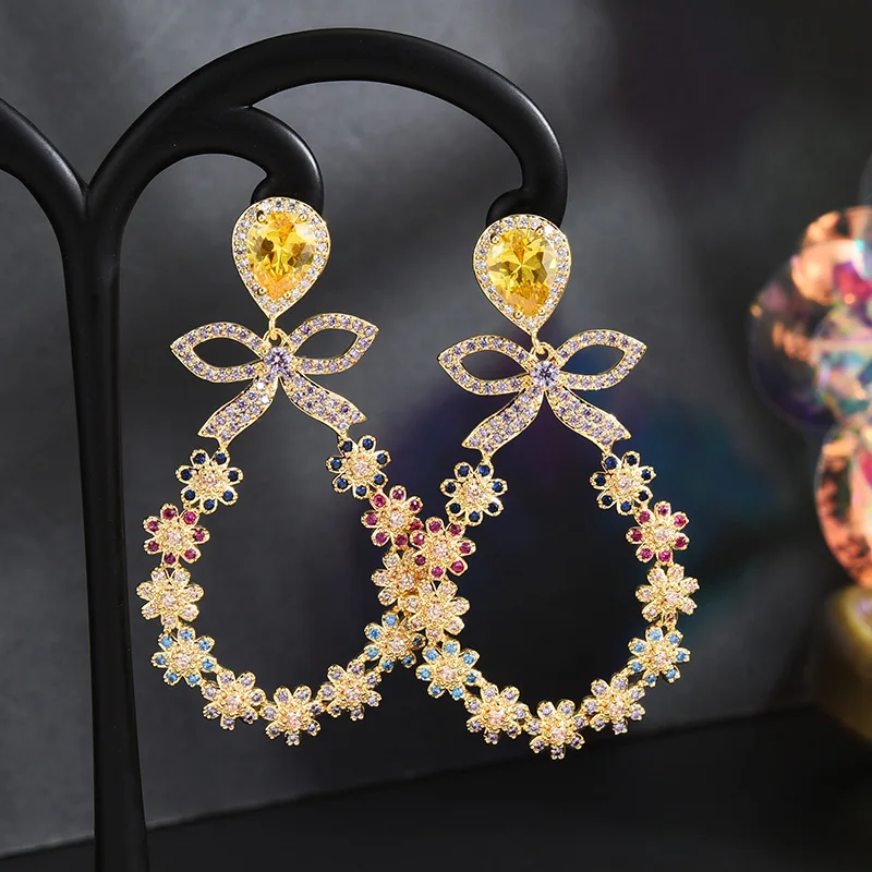 

Sweet Statement Bowknot Earrings For Female 2022New Designer Fashion Flower Circle Dangle Jewelry Luxury Wedding Earring