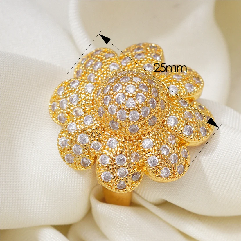 Индийские Свадебные Роскошные позолоченные кольца в виде цветка, унисекс, Средний Восток, кубический циркон, модные ювелирные изделия, Прямая поставка