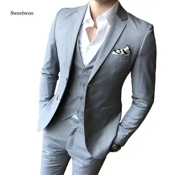 

Solid Color slim fit male 3 piece suits men Business Casual blazer Prom party Suits tuxedo