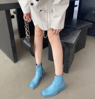 

2020 Winter New Women Ankle Boots Fashion Female Square Toe Chunky Heels Zipper Short Booties Pu Leather Chelsea Boots