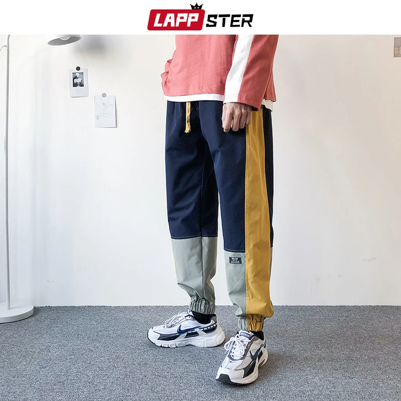 

LAPPSTER Mens Japanese Streetwear Joggers Pants 2020 Man Patchwork Hip Hop SweatPants Male Side Striped Color Block Trousers