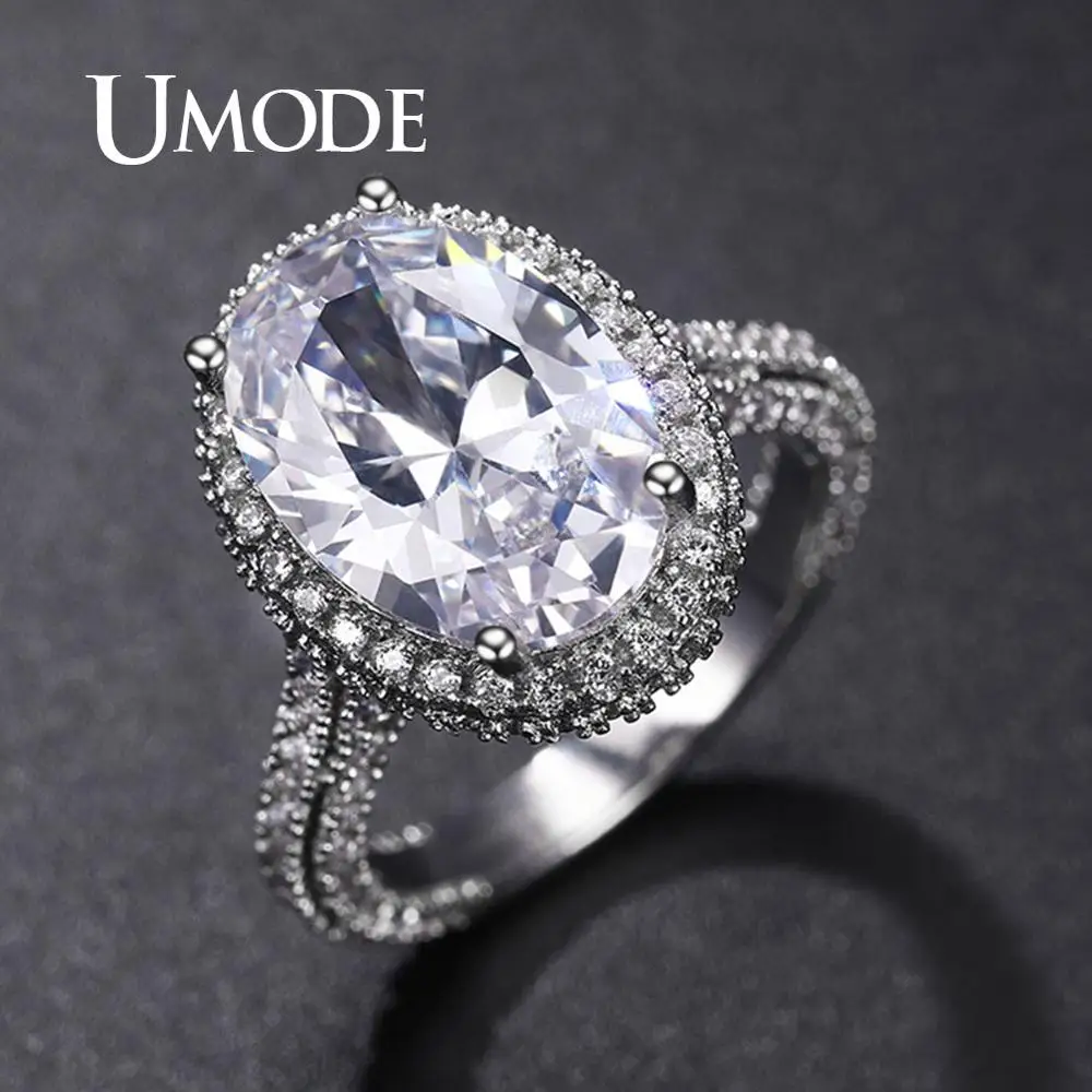 Роскошное женское кольцо UMODE с овальным кристаллом из циркония модное свадебное