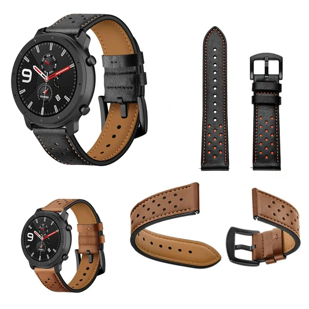 Ремешок для Xiaomi Huami Amazfit GTR 47 мм 42 ремешок для часов, мм кожаные умные часы браслет металлический черный браслет с пряжкой аксессуары